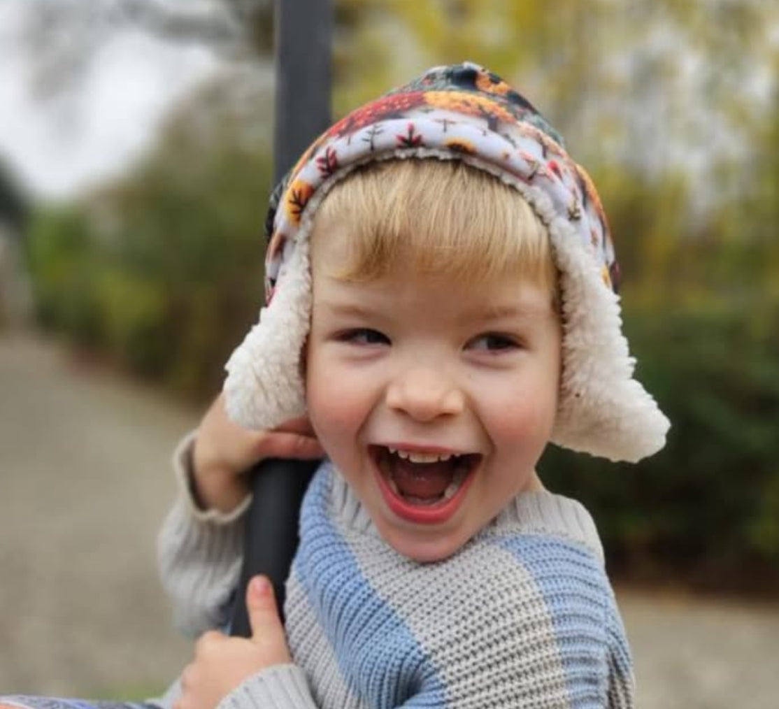 Freckles & Daisies Red Tractor Print Trapper Hat