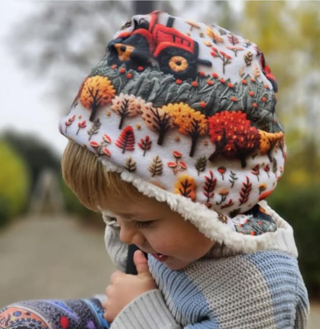 Freckles & Daisies Red Tractor Print Trapper Hat