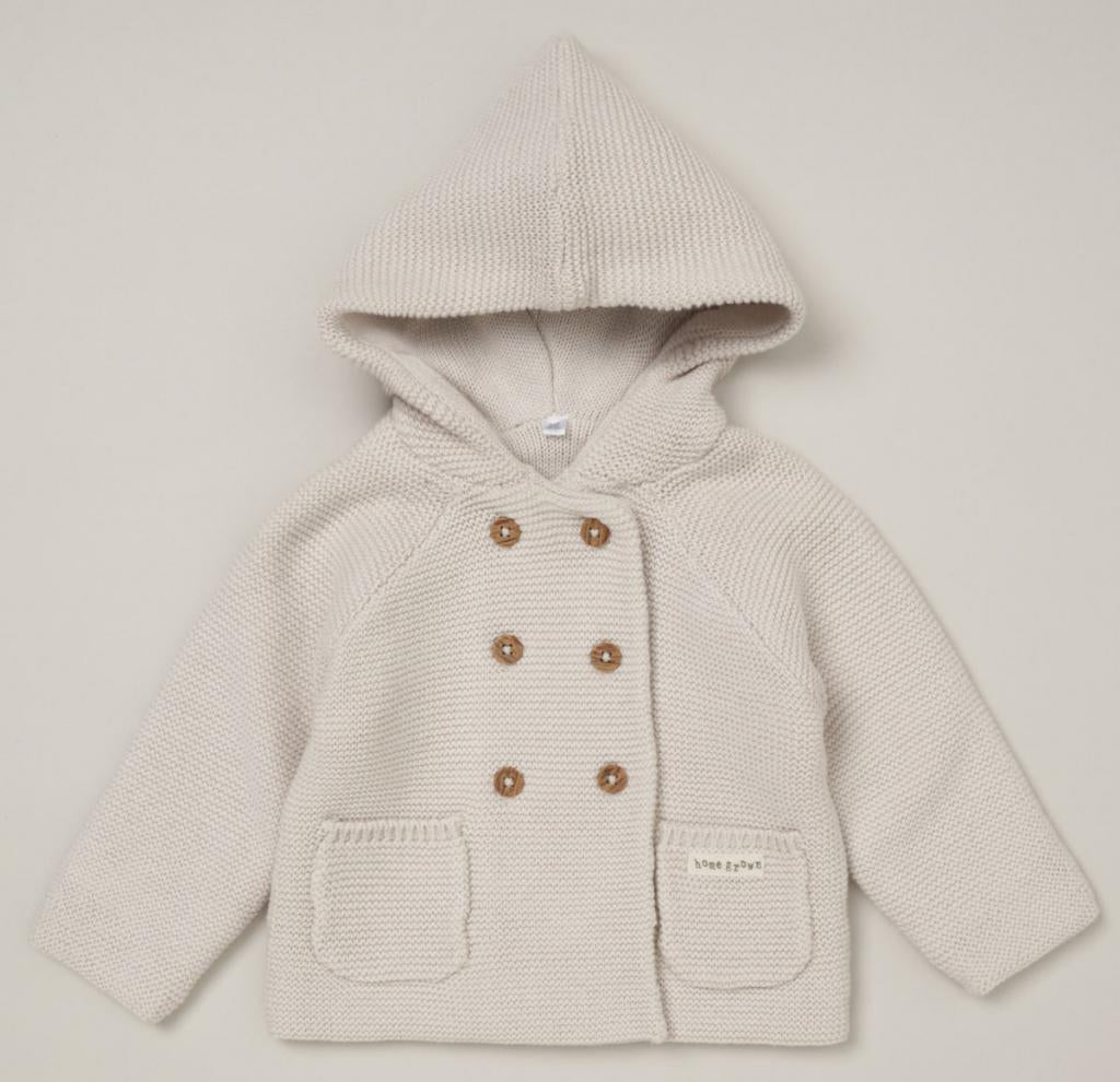 Cotton Double Knit Hooded Cardigan in Biscuit