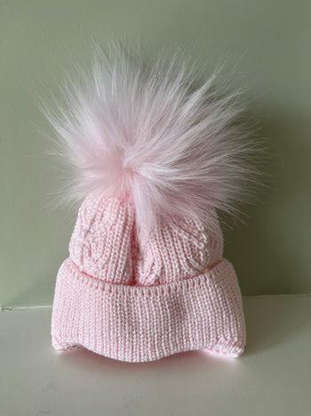 Baby Fountain pink Faux Fur Pom Knitted Bobble Hat