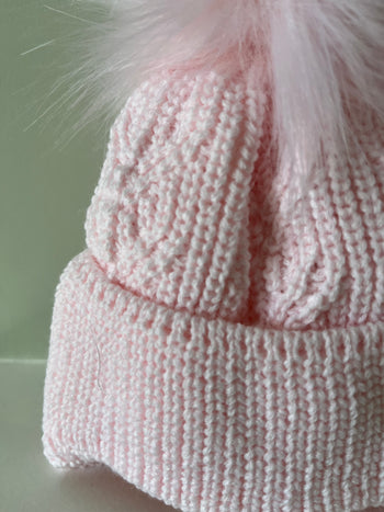 Baby Fountain pink Faux Fur Pom Knitted Bobble Hat