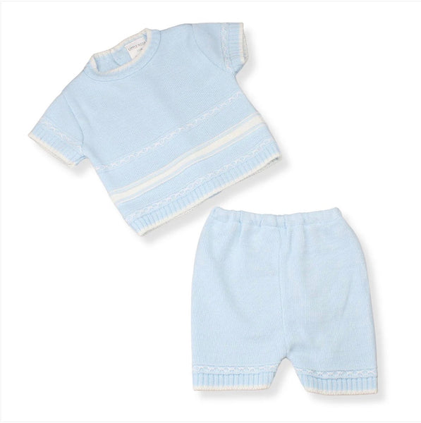 Baby Blue Two Piece Knitted Short Outfit Little Nosh