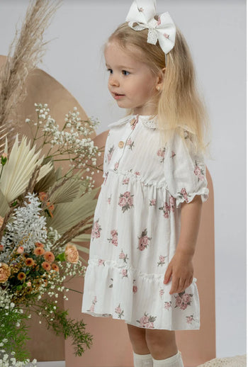 SALE  Ivory Floral Dress with Lace Collar Jamiks