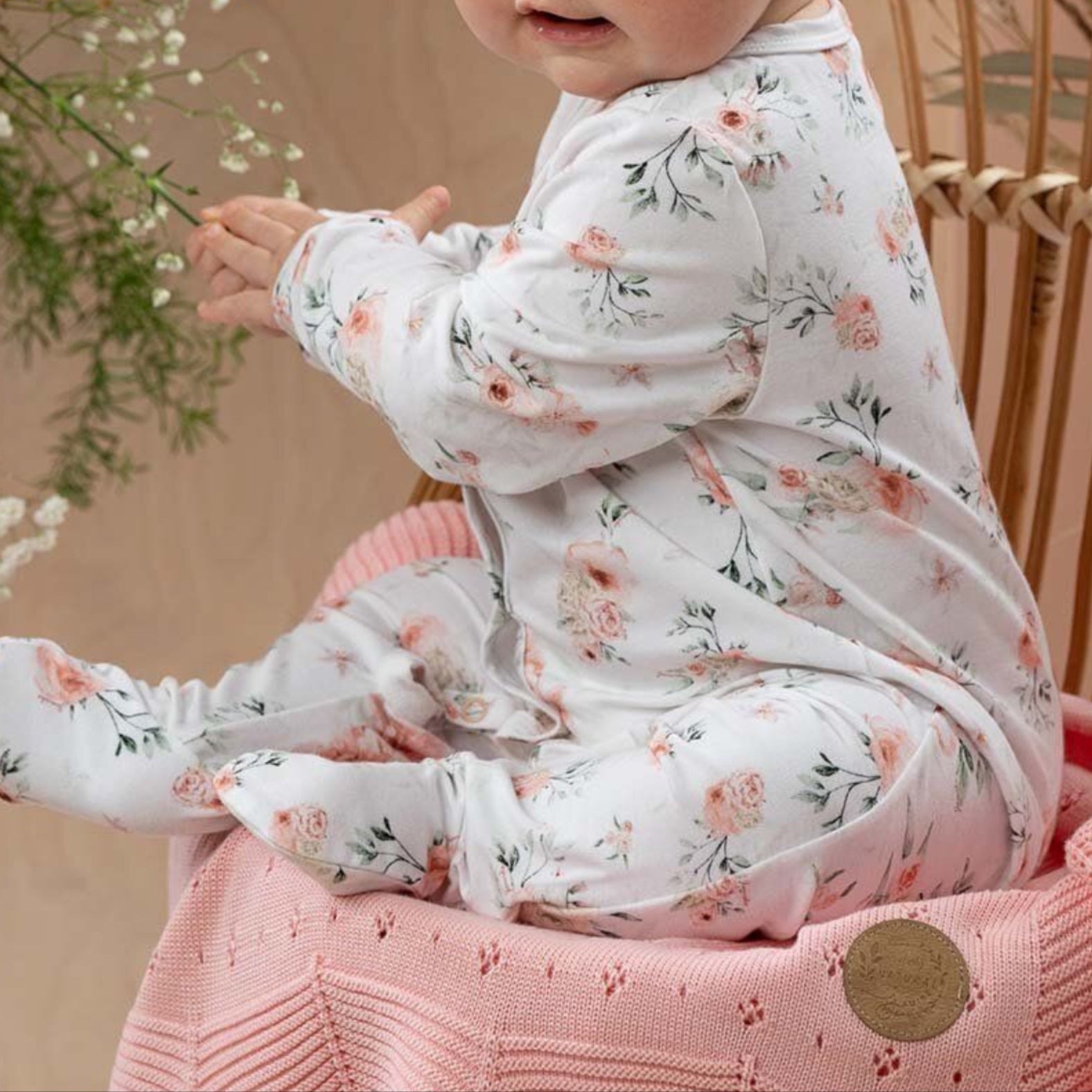 Baby Girls Bamboo Sleepsuit vintage Floral Zip up Jamiks