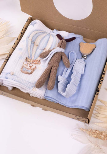 Muslin, Pacifier Clip Baby Gift Box Set Blue