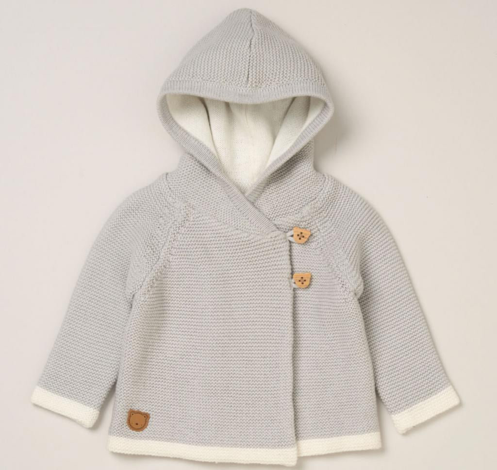 Cotton Double Knit Hooded Cardigan in Grey