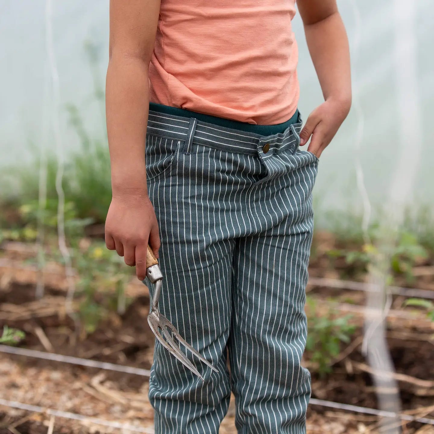 Blue Stripe Rib Waistband Trousers Little Green Radicals