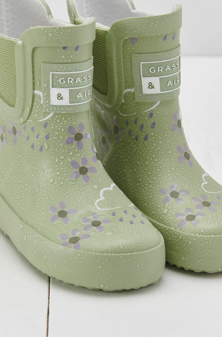 Spring Green Floral Short Colour-Changing Kids Wellies Grass & Air