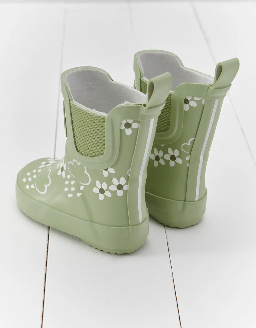 Spring Green Floral Short Colour-Changing Kids Wellies Grass & Air