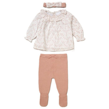 Dusty Rose Knitted & Woven Floral Set Rock-a-Bye Baby