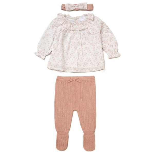 Dusty Rose Knitted & Woven Floral Set Rock-a-Bye Baby