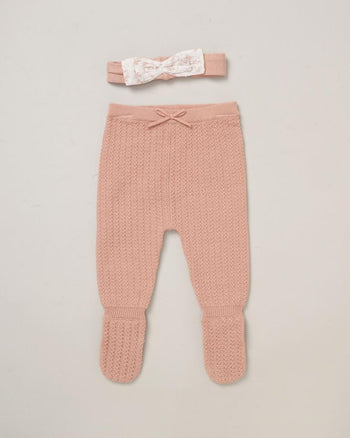 Dusty Rose Knitted & Woven Floral Set Rock-a-Bye Baby