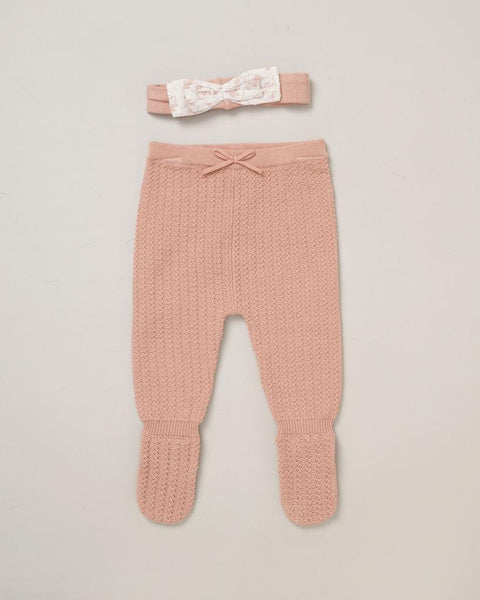 Dusty Rose Knitted & Woven Floral Set Rock-a-Bye Baby