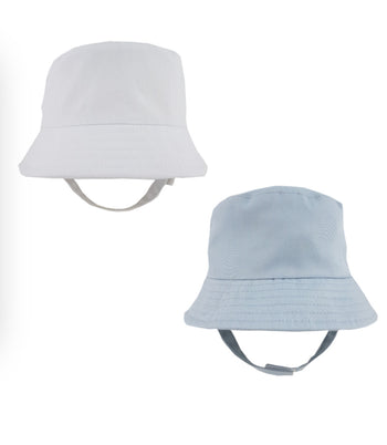 Baby Bucket Hat with Chin Strap White or Blue