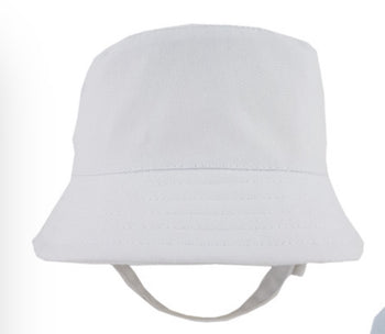 Baby Bucket Hat with Chin Strap White or Blue