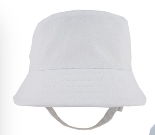 Baby Bucket Hat with Chin Strap White or Blue
