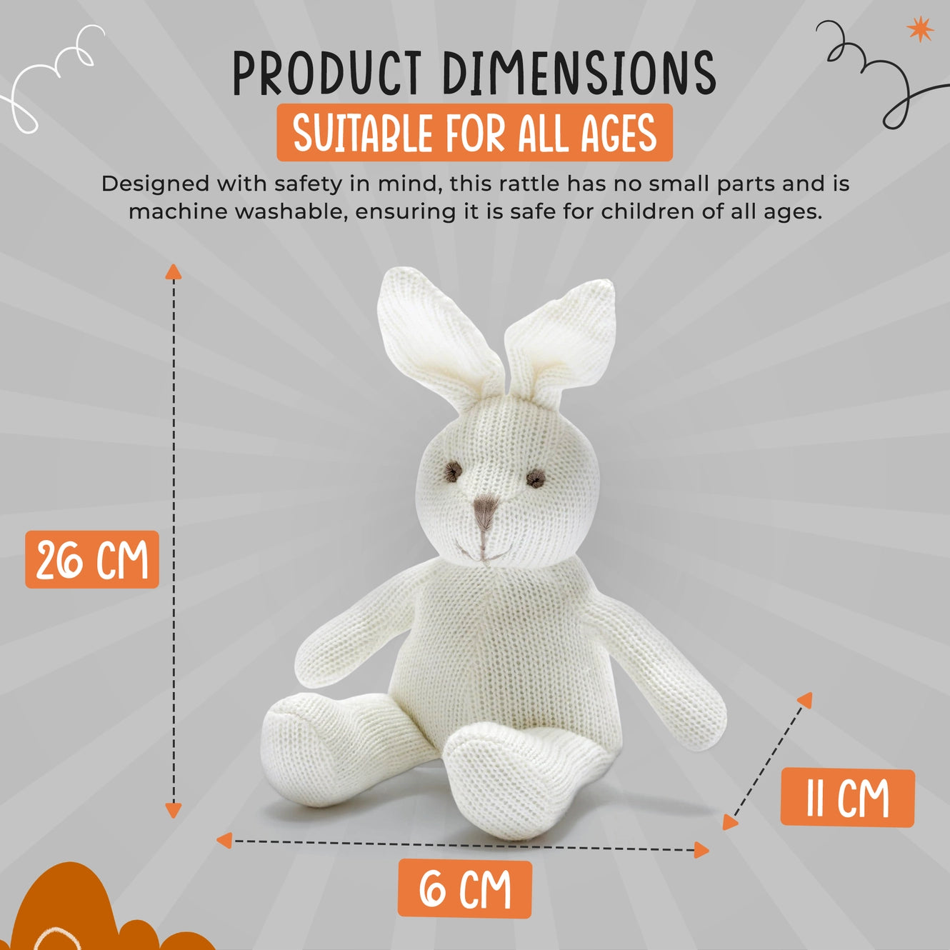 Knitted Cotton White Bunny Rabbit Baby Rattle