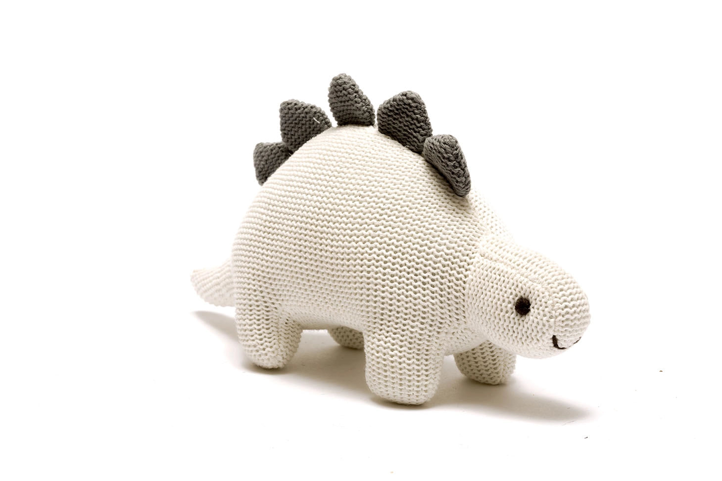 White Knitted Organic Cotton Dinosaur Rattle