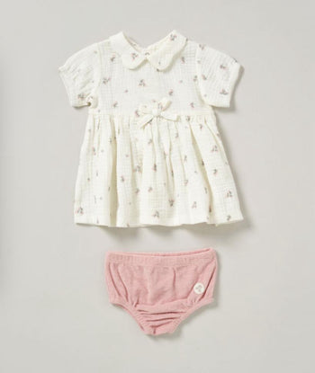 Strawberry  Crinkle Muslin Collared Dress Set