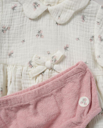Strawberry  Crinkle Muslin Collared Dress Set