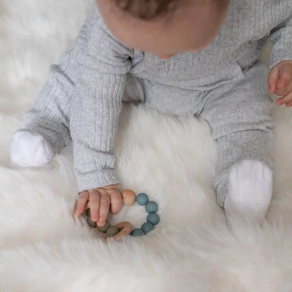 Wooden Teether & Rattle set Blue