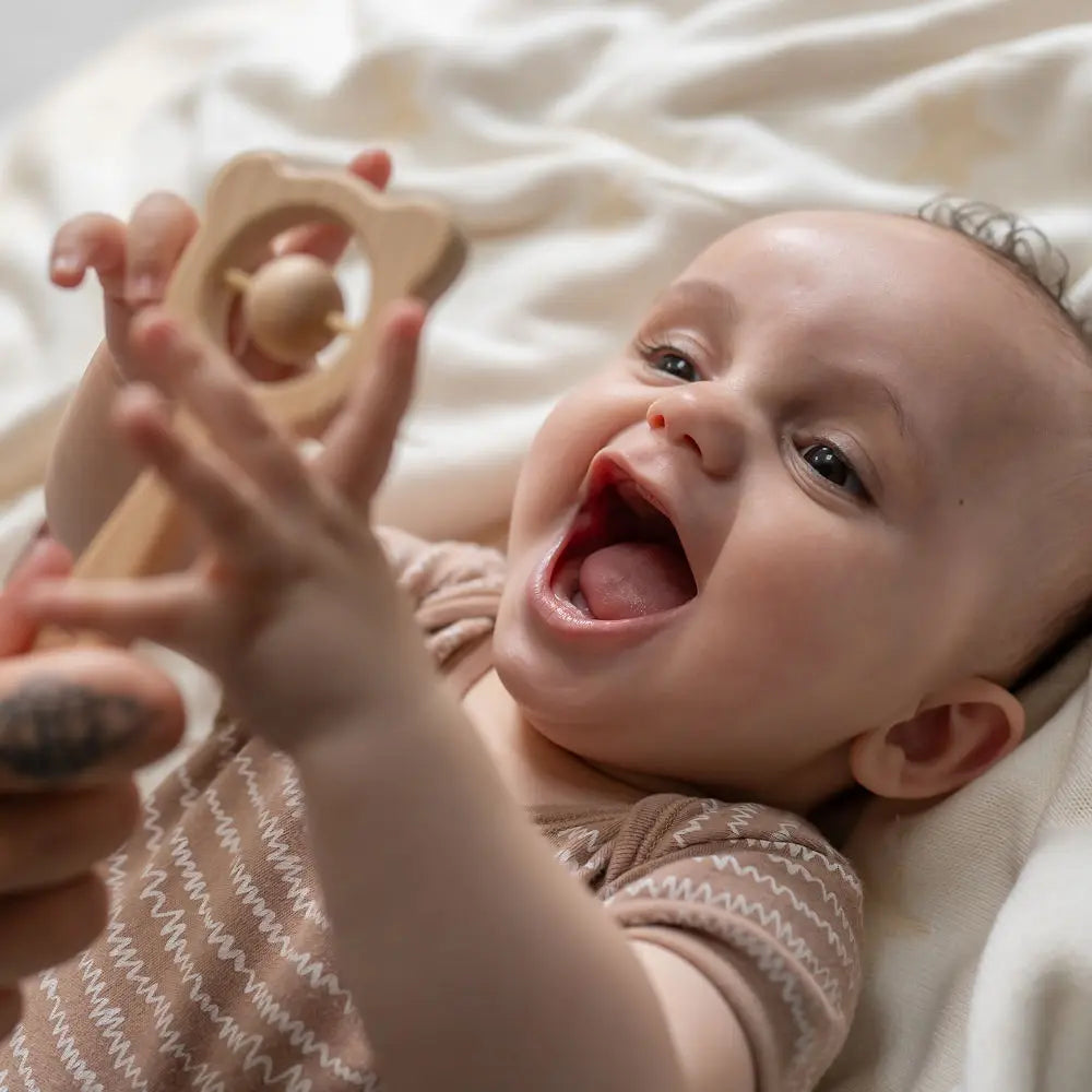 Wooden Teether & Rattle set Blush