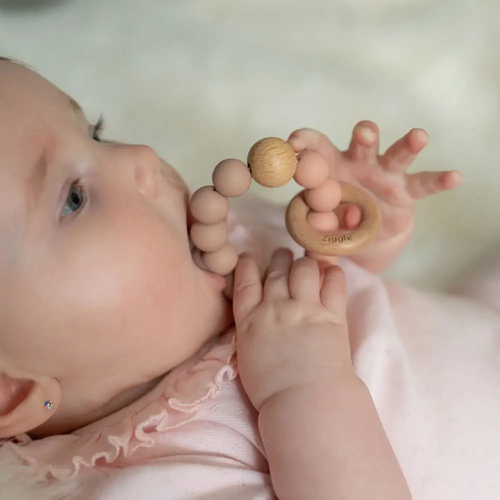 Wooden Teether & Rattle set Blush