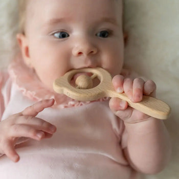 Wooden Teether & Rattle set Blush