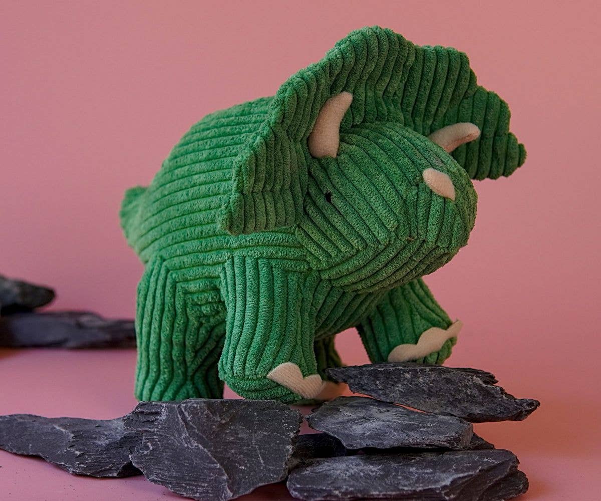 Dinosaur Teddy - Green Corduroy Triceratops  Soft Toy