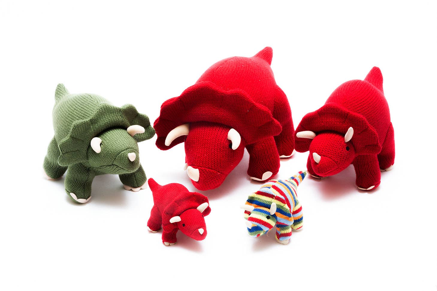 Dinosaur Baby Rattle, Knitted Red Triceratops Baby Toy