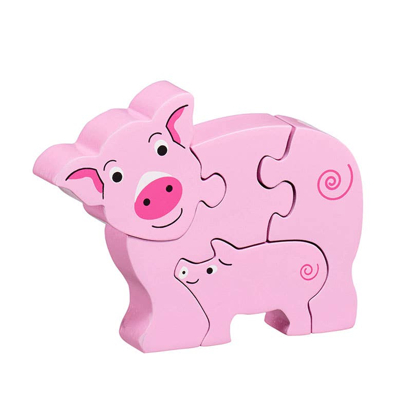Pig & piglet puzzle - Handmade fair trade wooden kids toy