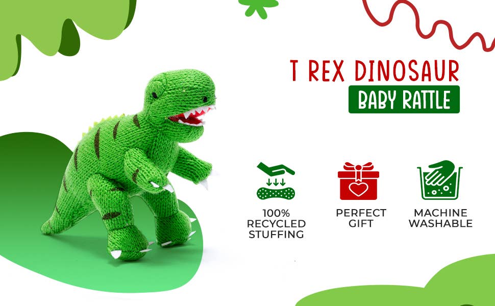 Dinosaur Baby Rattle Knitted T Rex Green