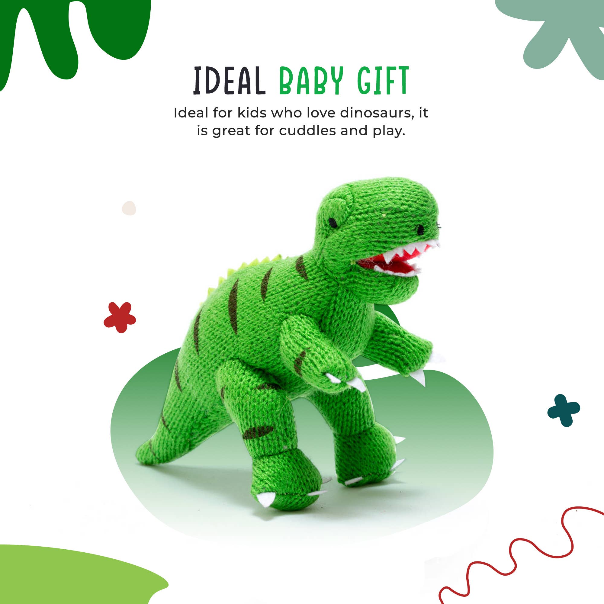 Dinosaur Baby Rattle Knitted T Rex Green