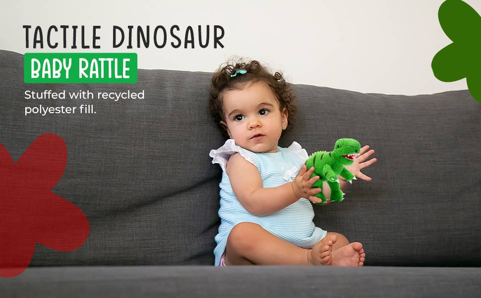 Dinosaur Baby Rattle Knitted T Rex Green