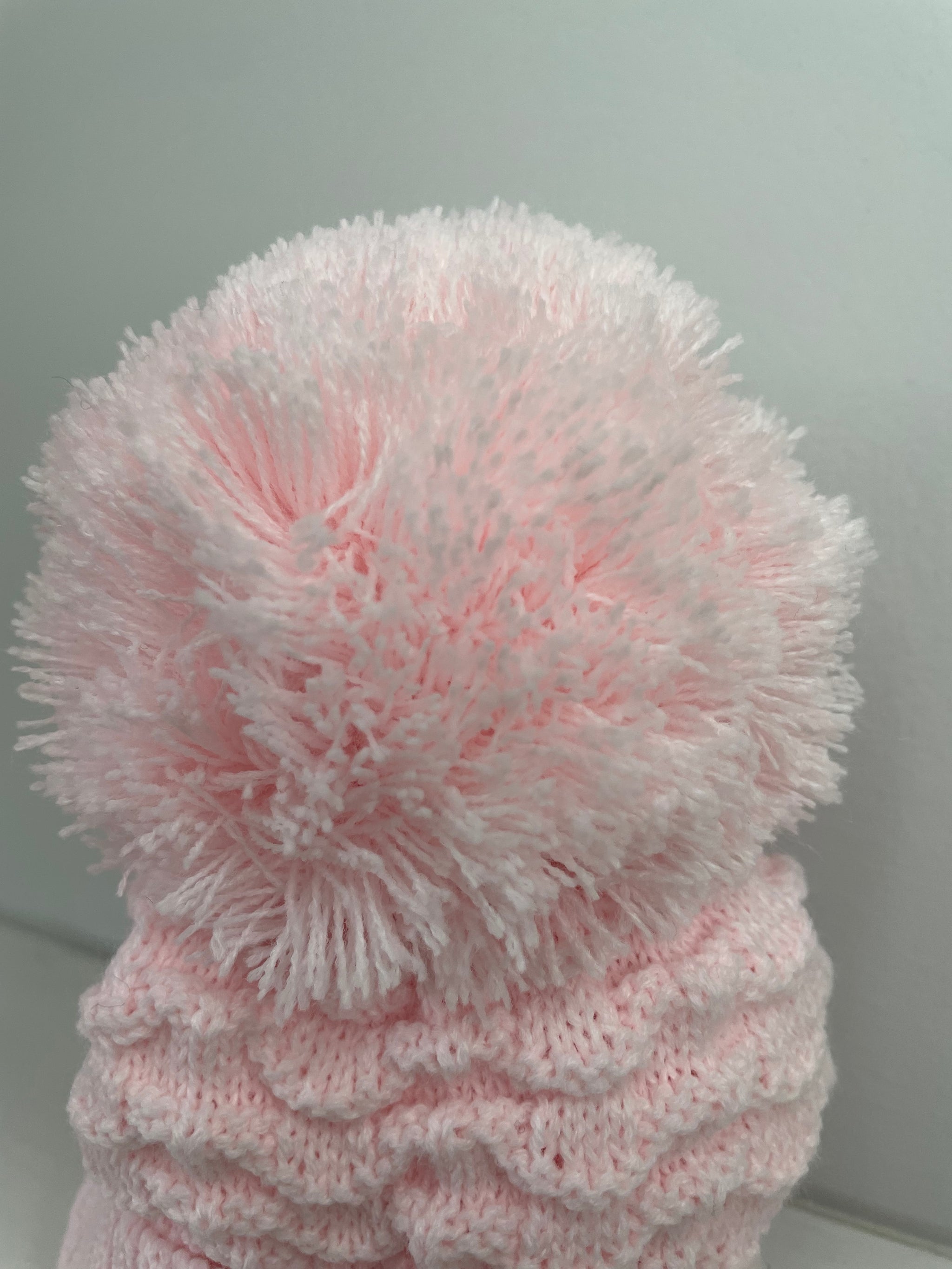 Baby Ripples Pink Pom Knitted Hat