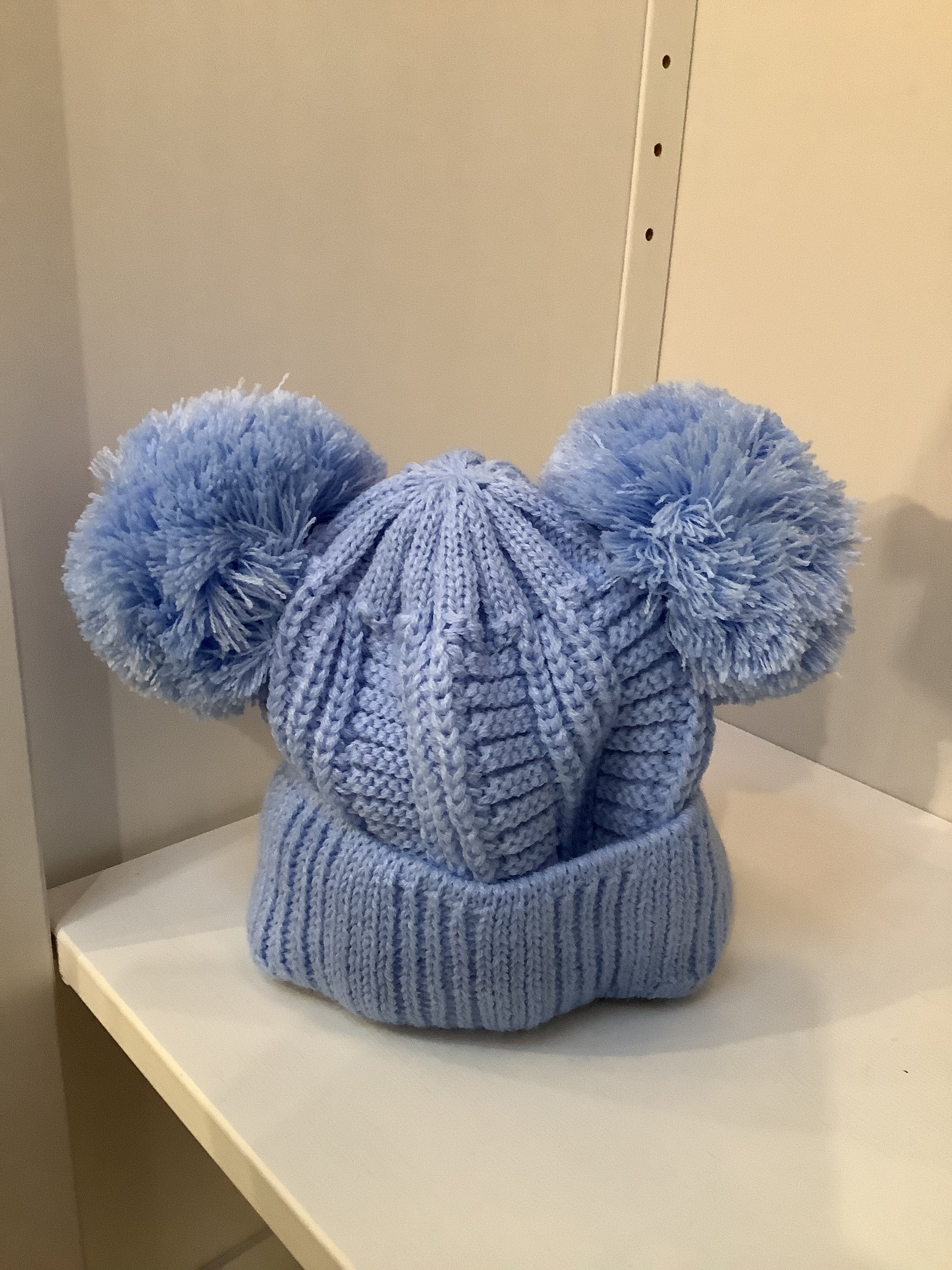 Baby Jazz Blue Double Pom Knitted Bobble Hat