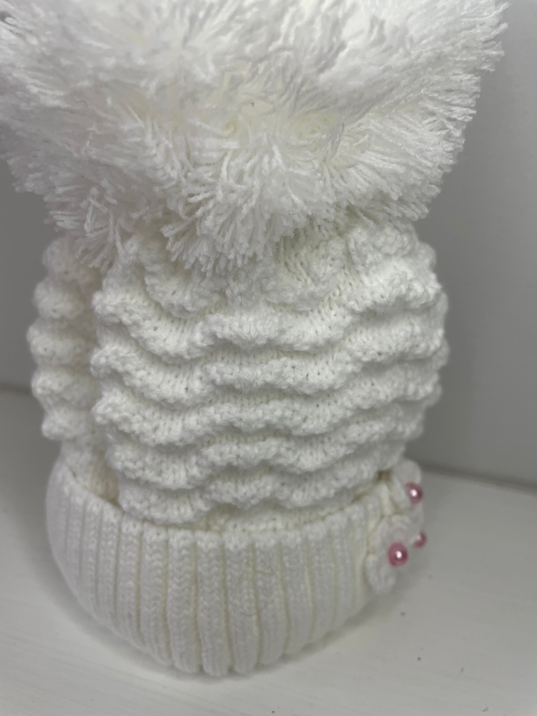 Baby Ripples White Pom Knitted Hat