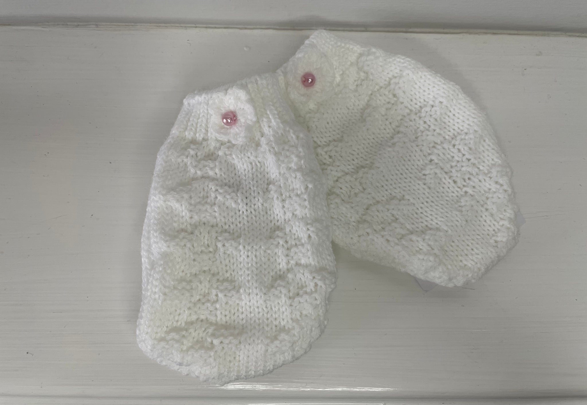 Baby Ripples White Knitted Mittens