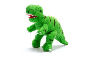 Small Knitted Green T-Rex Dinosaur Rattle