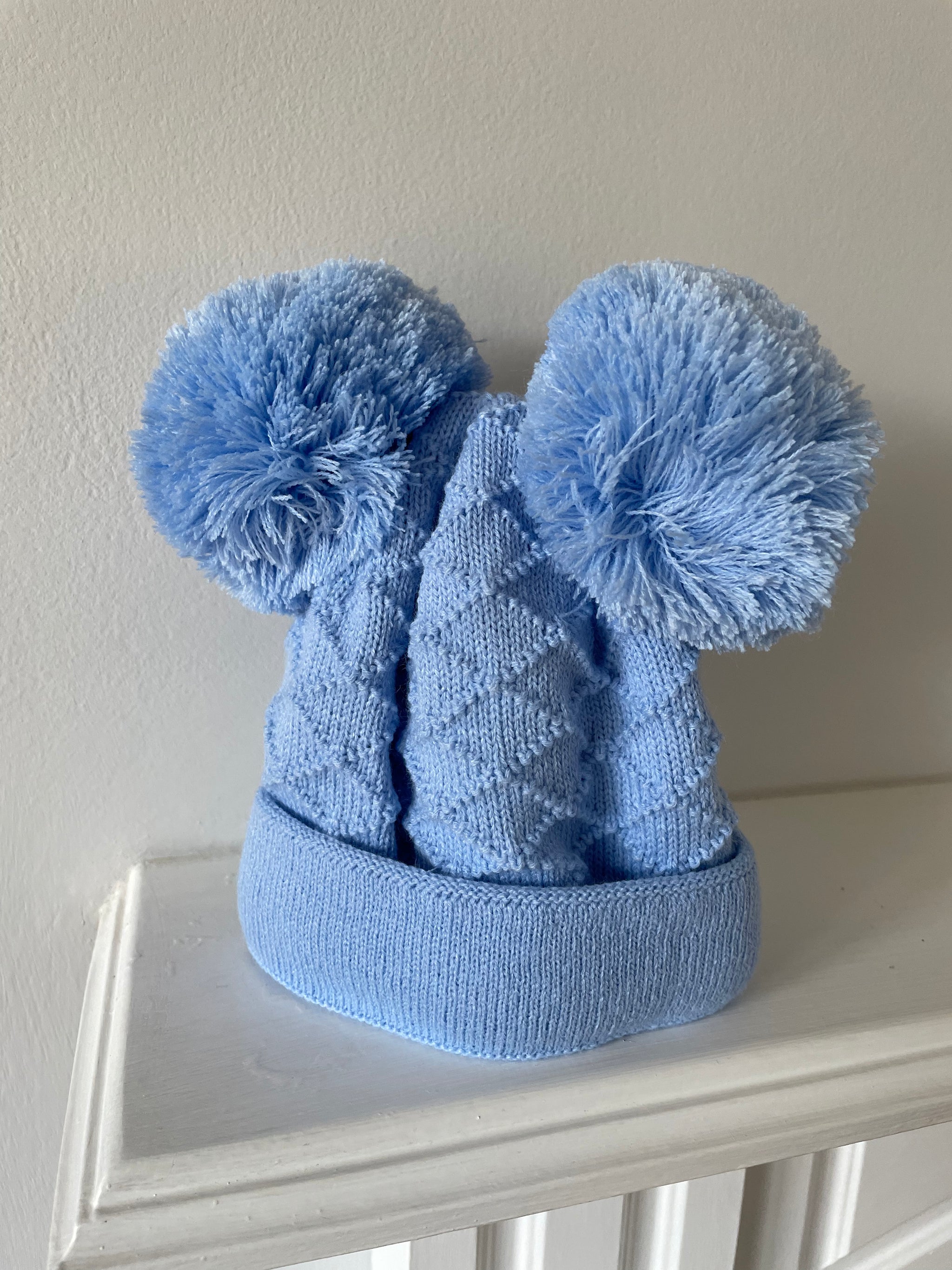 Baby Blue Double Pom Knitted Bobble Hat Double Hopscotch