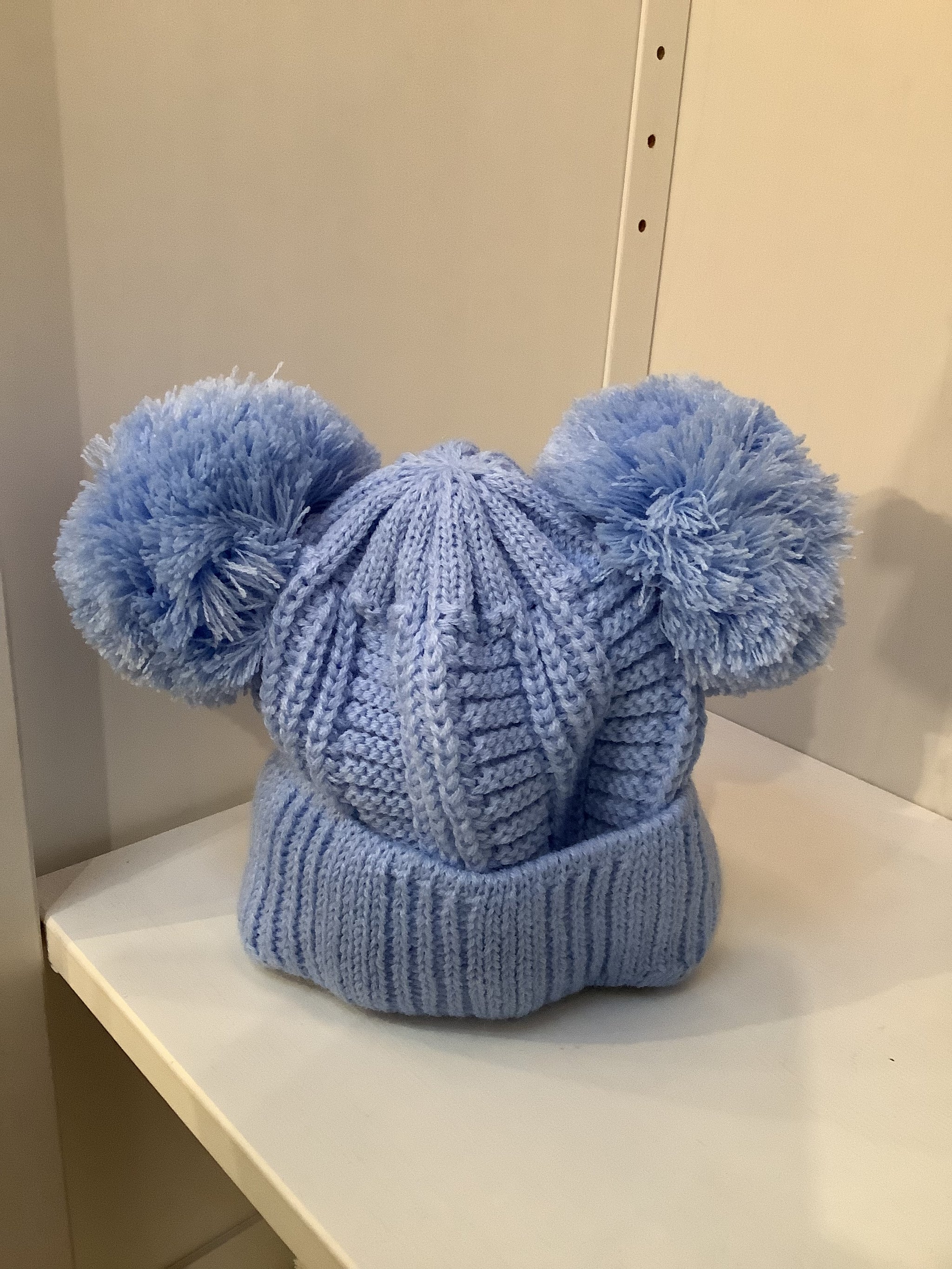 Baby Jazz Blue Double Pom Knitted Bobble Hat