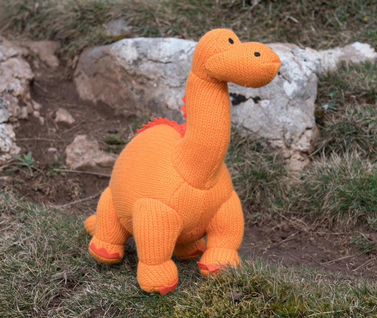 Orange Knitted Large Diplodocus Soft Toy