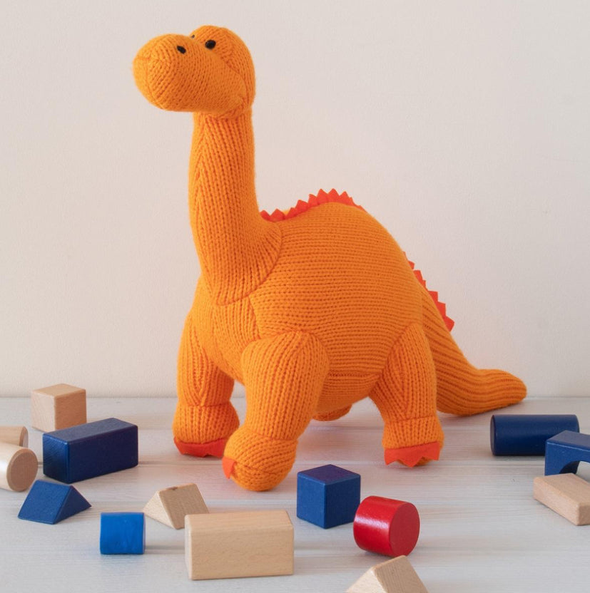 Orange Knitted Large Diplodocus Soft Toy