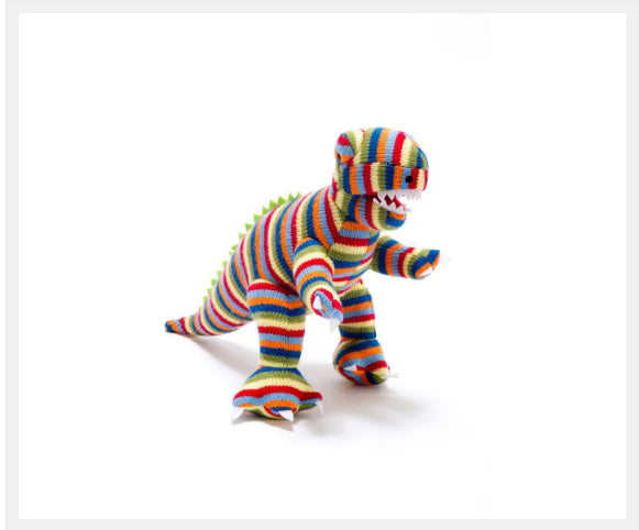Rainbow Stripe Knitted T-Rex Dinosaur