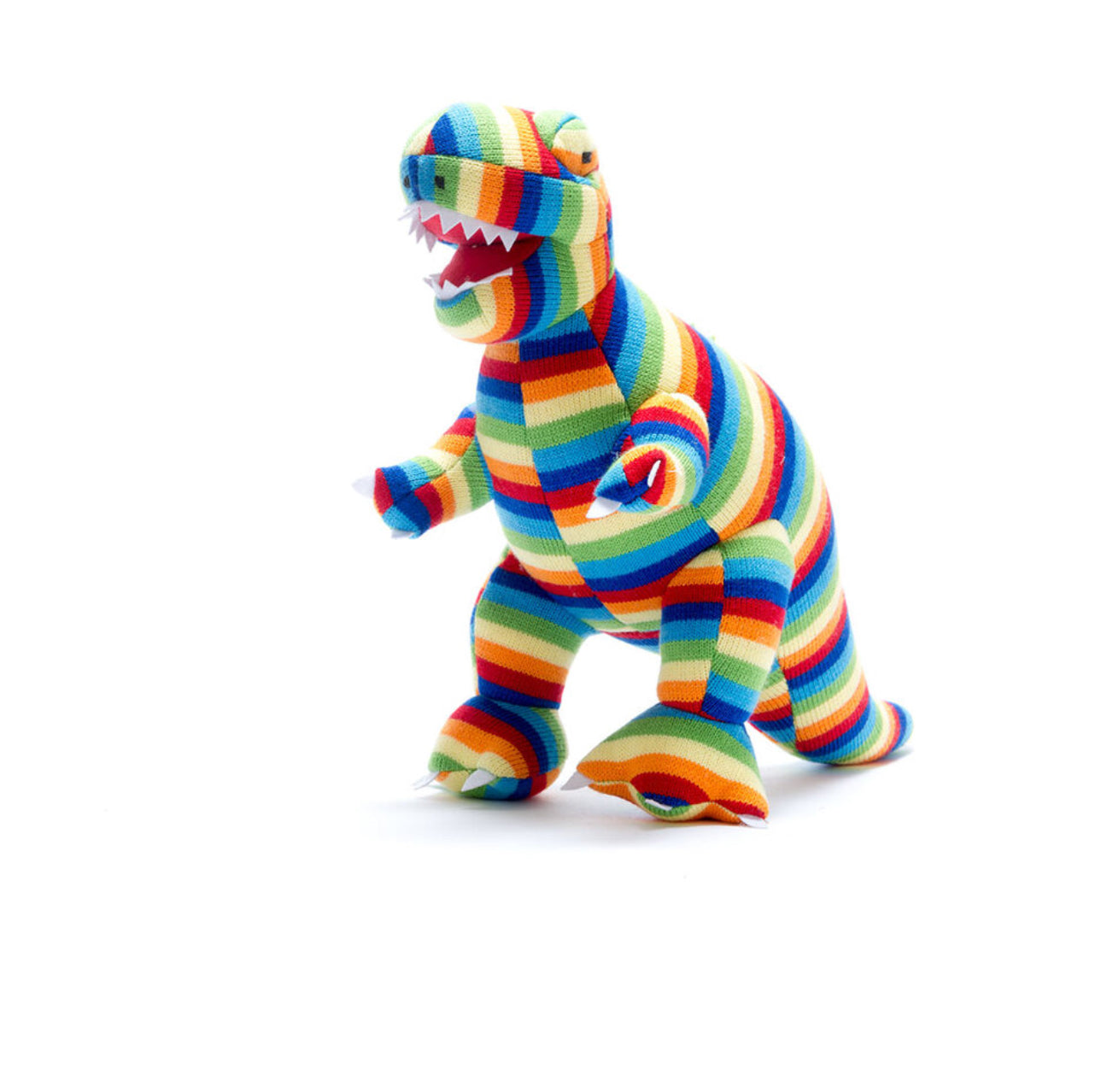 Large Knitted T-Rex  Dinosaur Toy in Bold Stripes