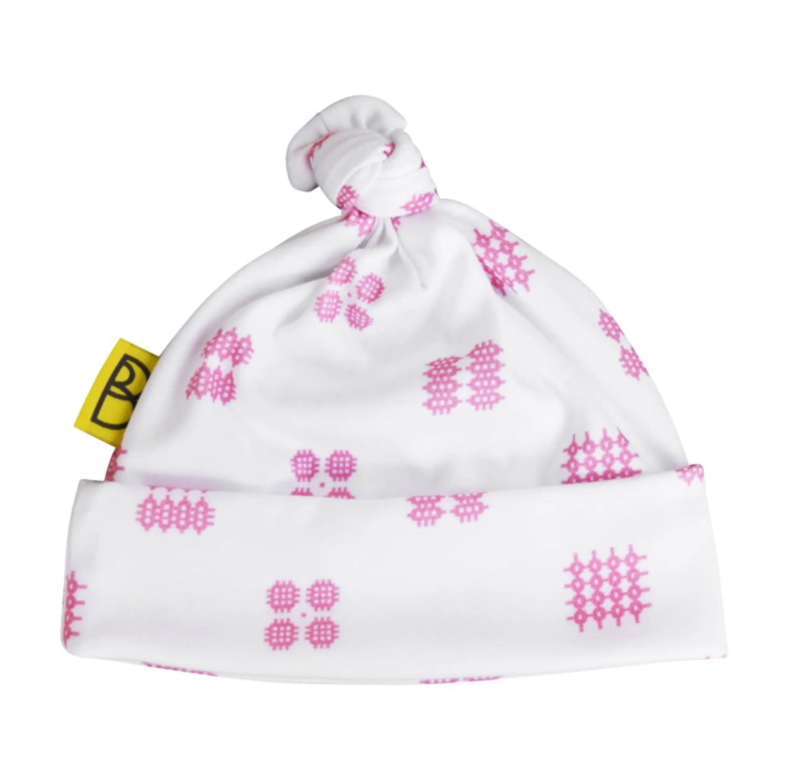 Welsh Pink Celtic Stitch Print White Baby Hat From Babi Bw