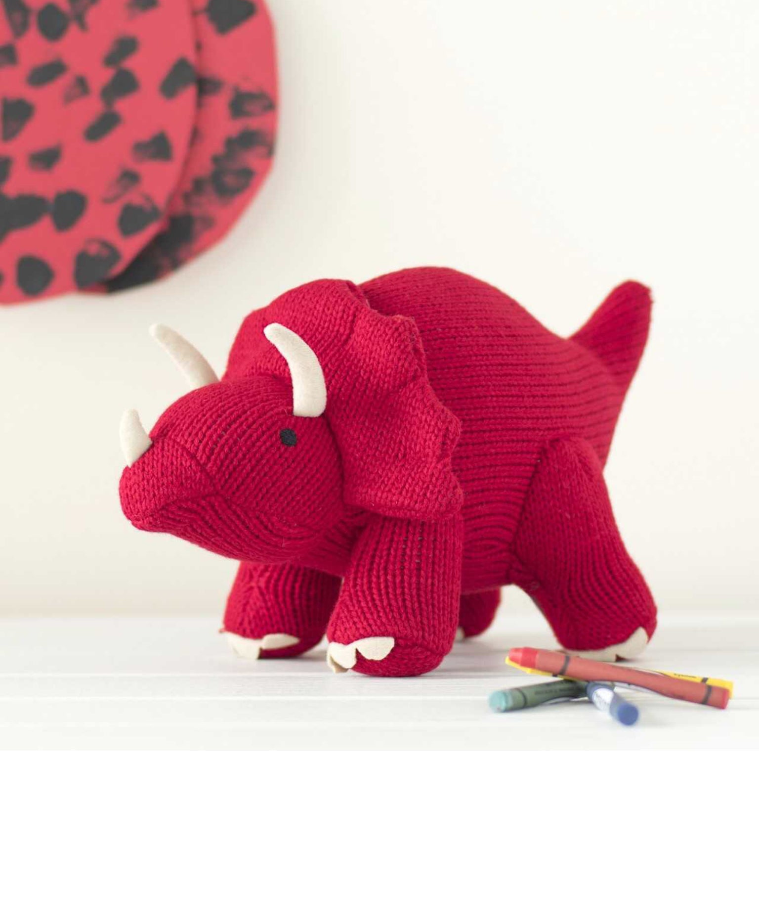 Red Knitted Large Triceratops Soft Toy