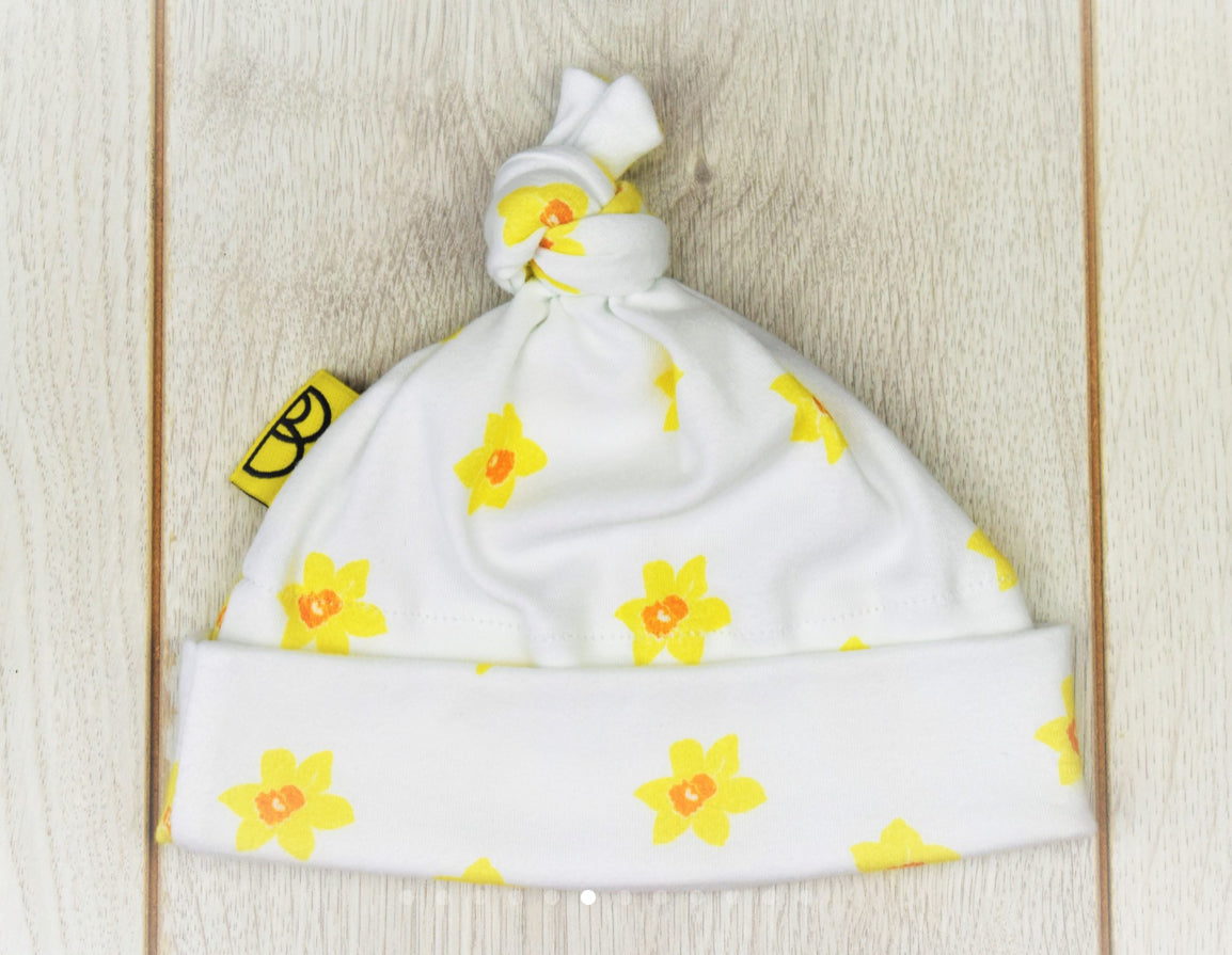 Daffodil Print White Baby Hat From Babi Bw