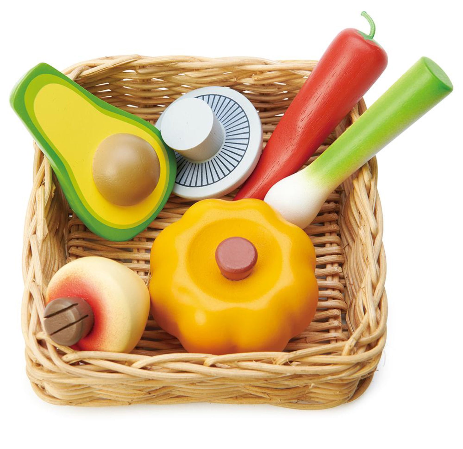 SALE Tenderleaf Toys Wicker Basket & Wooden Veggies