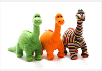 Small Knitted Green Diplodocus Dinosaur Rattle